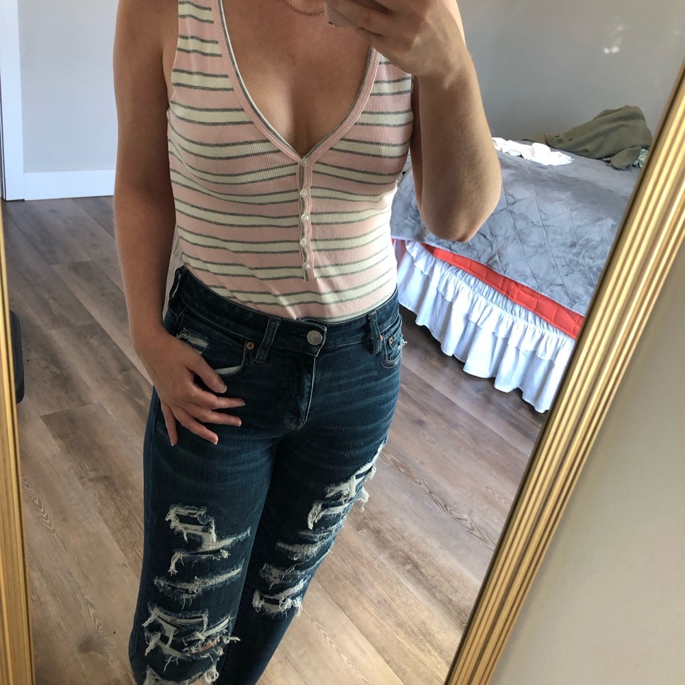 American Apparel Pink and White Striped Bodysuit